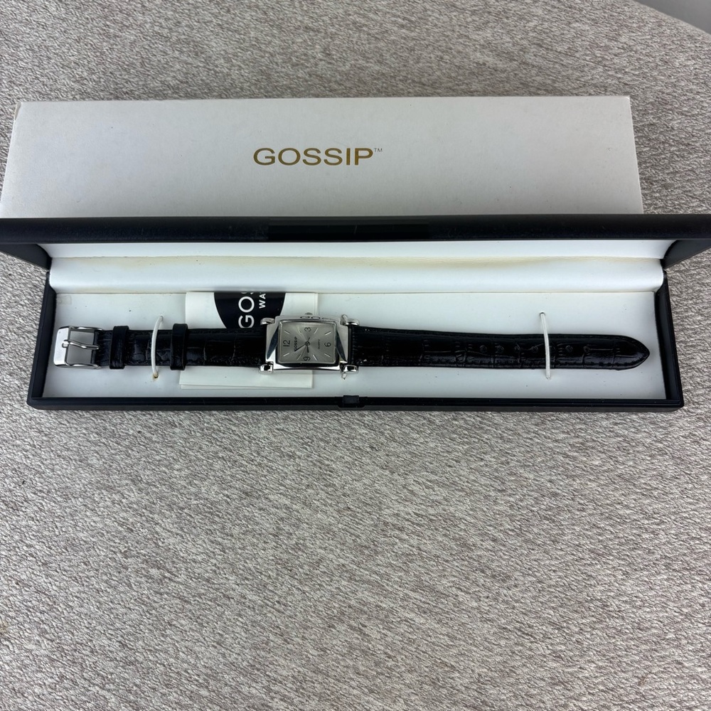 Gossip Silver Dial Black leather Strap Watch never used